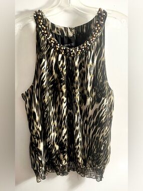 Alfani Leopard Print Blouse with Beaded Neckline Size 18W